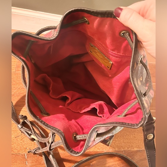 Patricia Nash Floral Italian Leather Drawstring tropical escape Bucket Bag - Picture 6 of 6